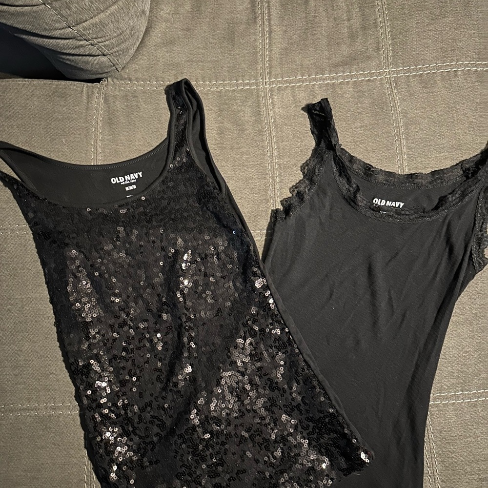 Two black old navy tanks